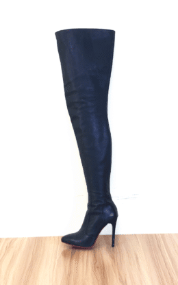 7成新现货 OBL-T-2429 37码黑色混种羊皮 10cm高跟 小尖头 大腿靴