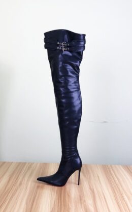 全新现货 OBL-TB-221  41码 黑色高品质牛皮10CM鞋跟长尖头大腿靴