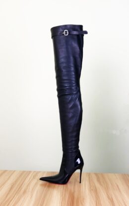 99新现货 OBL-TB-2361 37码 黑色高品质混种羊皮10CM鞋跟长尖头大腿靴