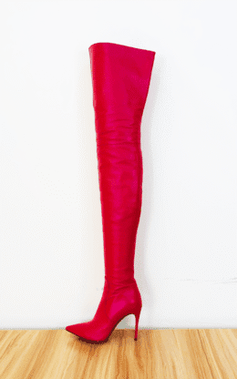 8成新现货 OBL-T-2202 39码红色普通羊皮 10cm高跟小尖头大腿靴