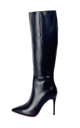 全新现货OBL-K-2302  42码黑色高品质牛皮10cm高跟小尖头及膝靴