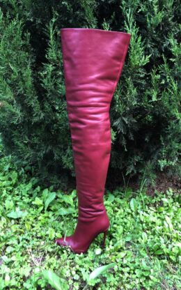 OBL-T-23985（二手）酒红色小尖头大膝靴