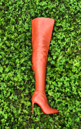 OBL-T-23989（二手）深棕色小尖头高品质混种羊皮大膝靴