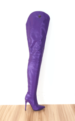 9成新现货OBL-S-2364 37码紫色混种羊皮12cm高跟小尖头贝壳及臀靴