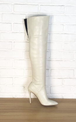 90%新现货 OBL-O-2338 38码白色混种羊皮 10cm鞋跟 小尖头过膝靴