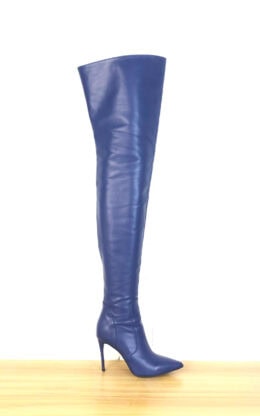 90%新现货 OBL-T-2204 38码蓝色高品质舒适牛皮10cm小尖头大腿靴