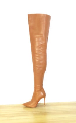 80%新现货 OBL-T-2203 39码 浅棕色胎牛皮10cm高跟小尖头大腿靴