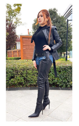 80%新现货OBL-S-23106  39码混种羊皮11cm高跟长尖头挂腰及臀靴