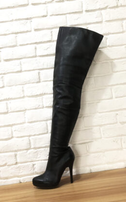 90%新现货Ameda  39码黑色柔软肉感羊皮 11cm小尖头大腿靴