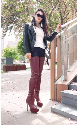 90%新现货OBL-T-2445  39码咖啡色高品质混种羊皮14CM小尖头大腿靴