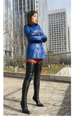 全新现货 男款 超大码 OBL-T-2435 46码黑色高品质混种羊皮11cm金属长尖头大腿靴