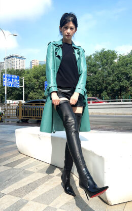 95%新现货OBL-TB-2624  38码微弹高光泽羊皮11公分细跟皮带扣大腿靴