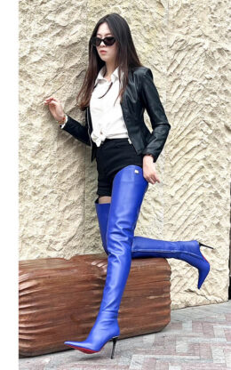 90%新现货OBL-S-2600  38码高品质头层牛皮11cm细跟小贝壳大腿靴