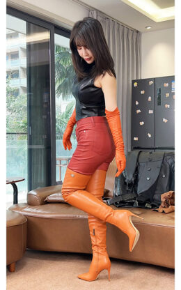 90%新现货OBL-T-2662 38码高品质混种羊皮10cm细跟小尖头大腿靴